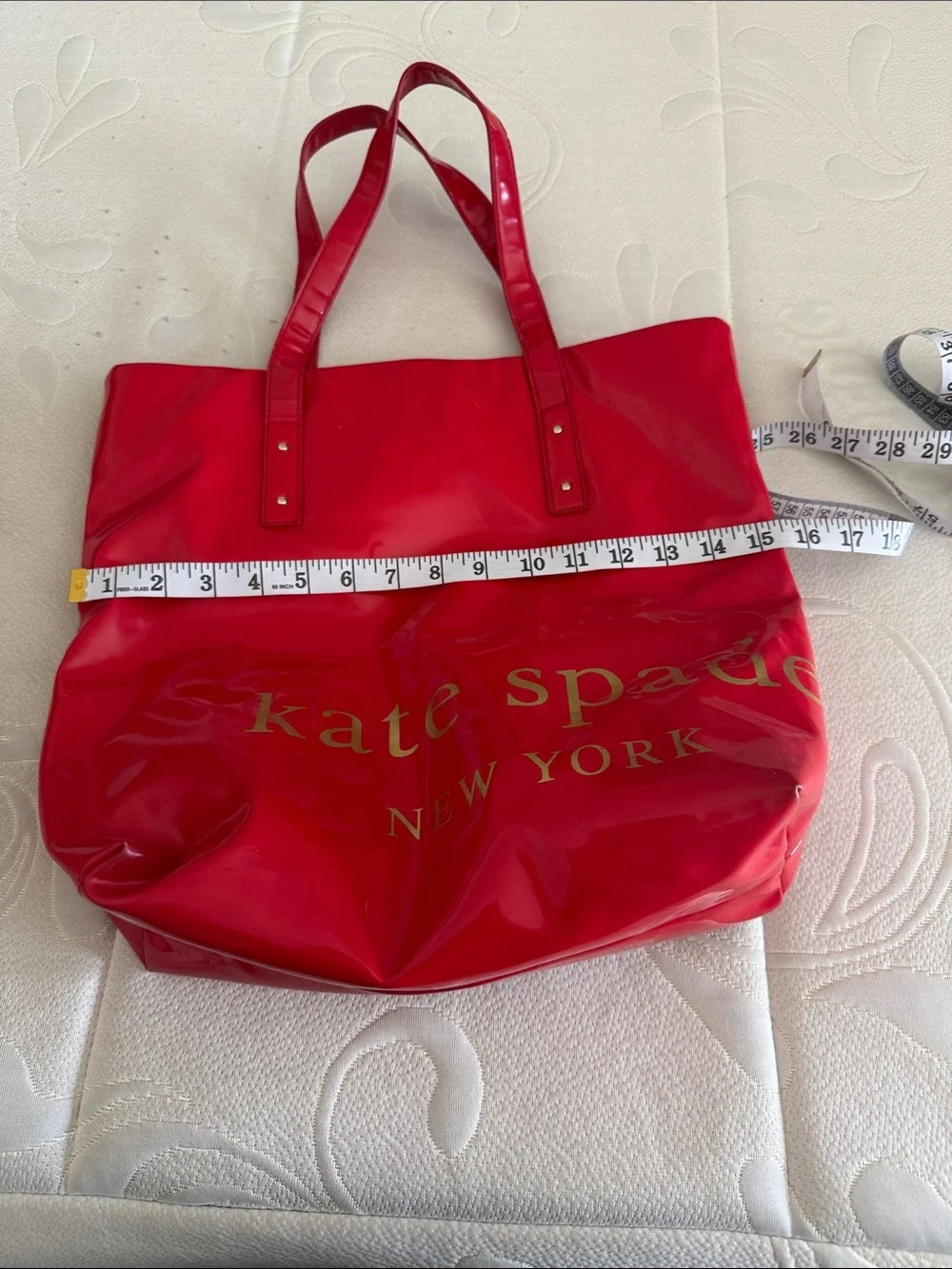 kate spade Red Patent Leather Tote with Gold Logo